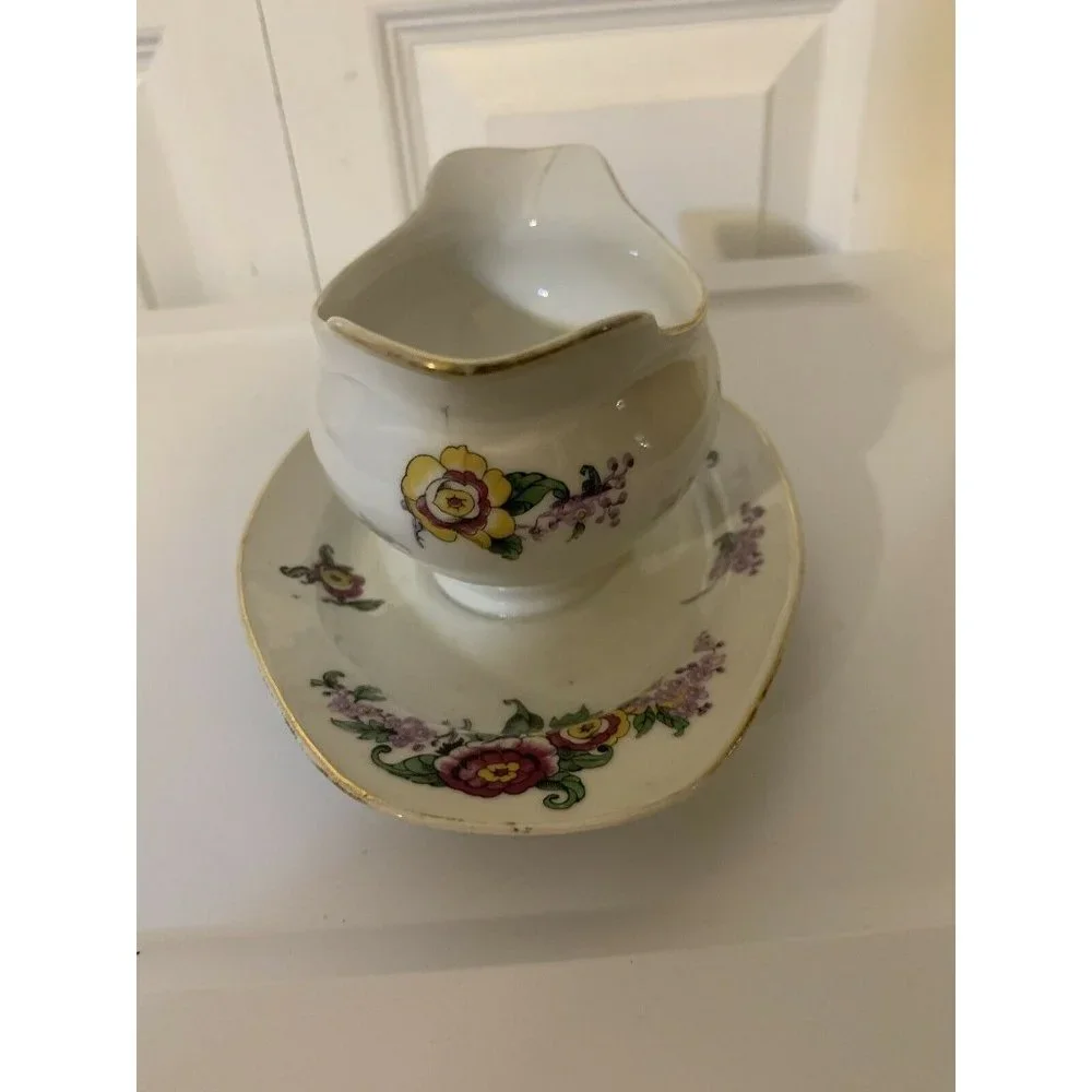 Lucien‎ Michelaud Fres Limoges France 1908-1962 gravy boat with underplate